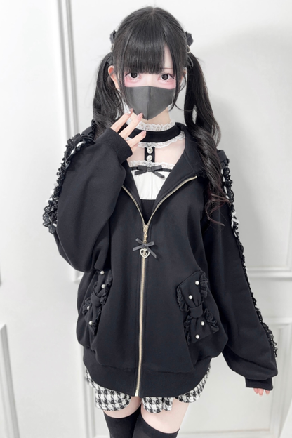 ネクラリボンフリルフードパーカー