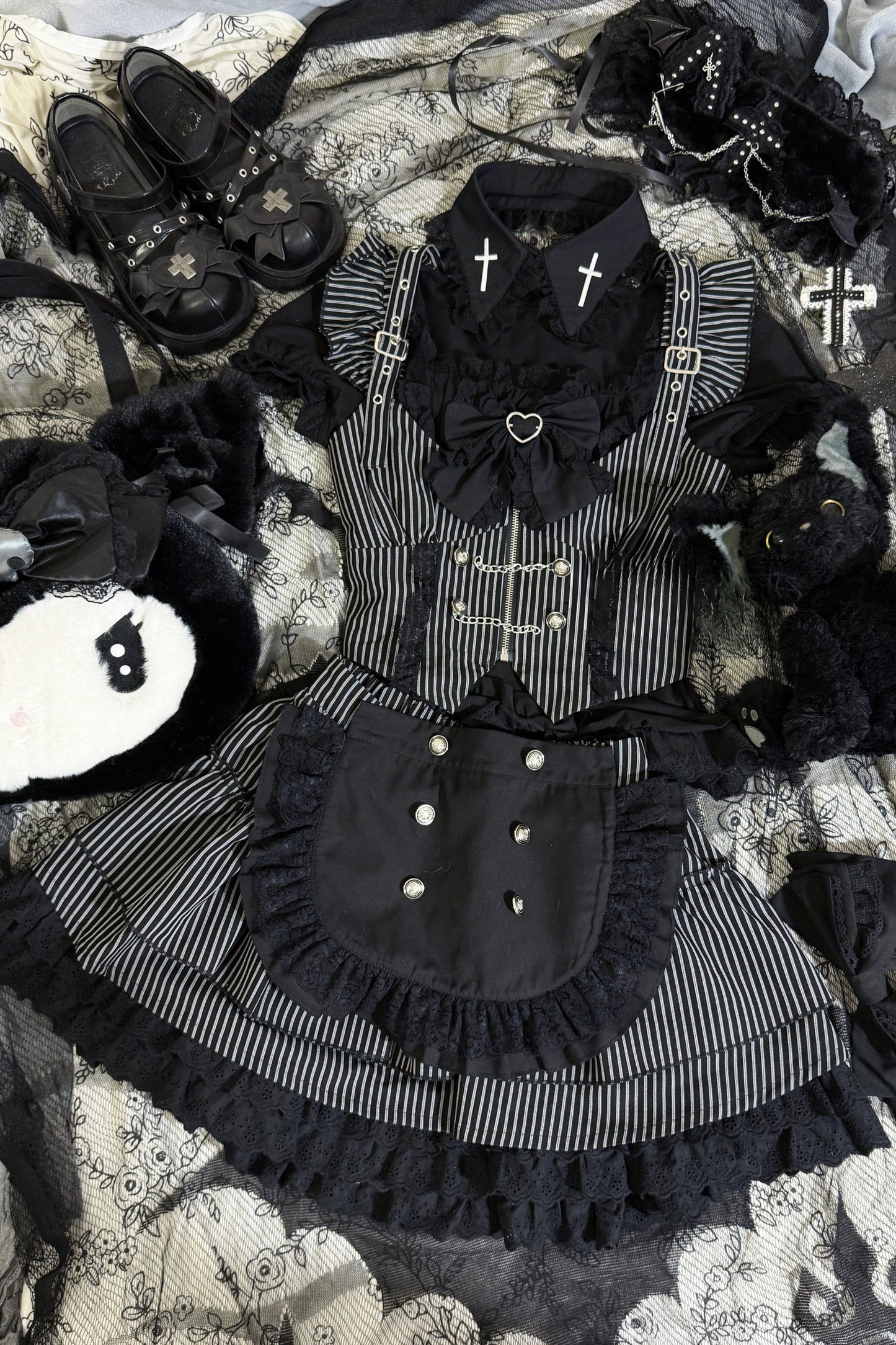 エンジェルストライプクロスベスト+トップス+スカート