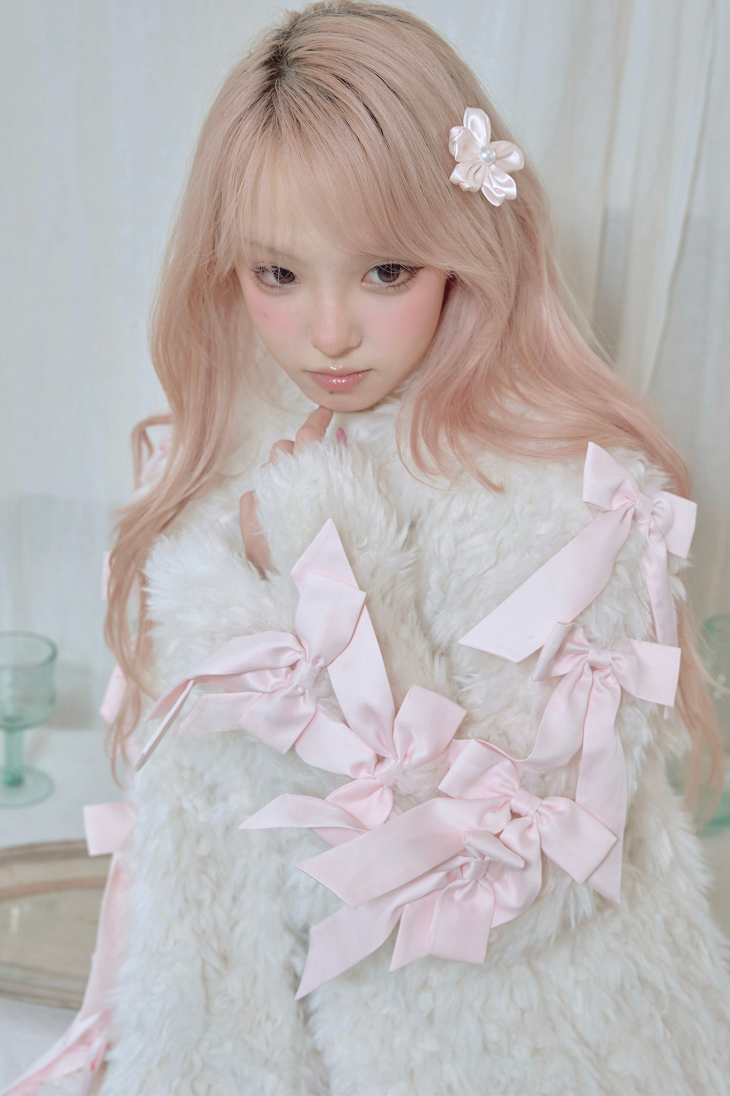 Satin ribbon fur coat