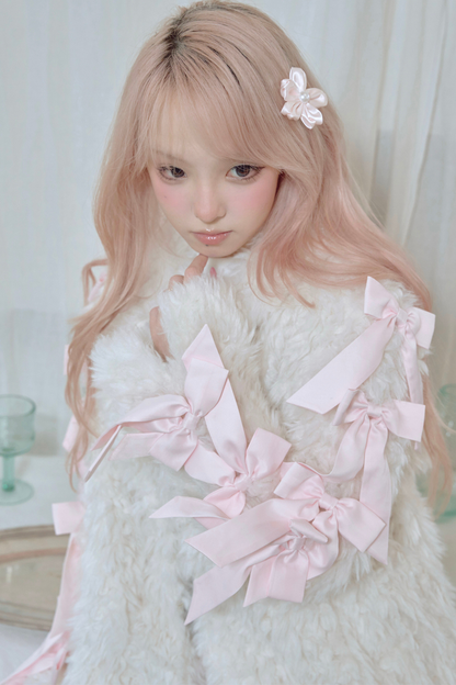 Satin ribbon fur coat