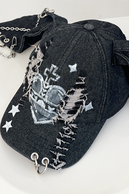 ダークグラフィティデニムラビットキャップ