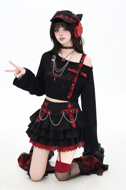 Plaid Chain Tiered Skirt