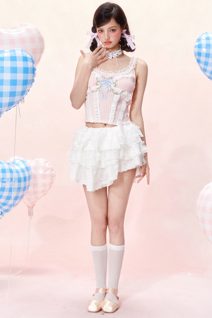 レーススイートリボンデザインコルセットトップス