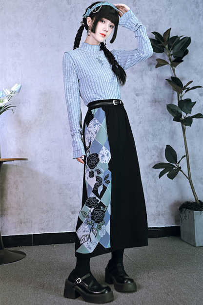 Argyle Flower Cardigan + Asymmetrical Skirt