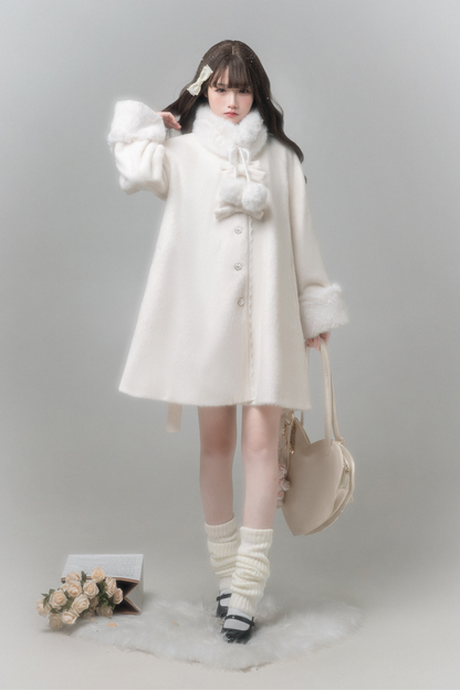 ピュアガーリースタイルコート+シャツ+ファーカラー+スカート