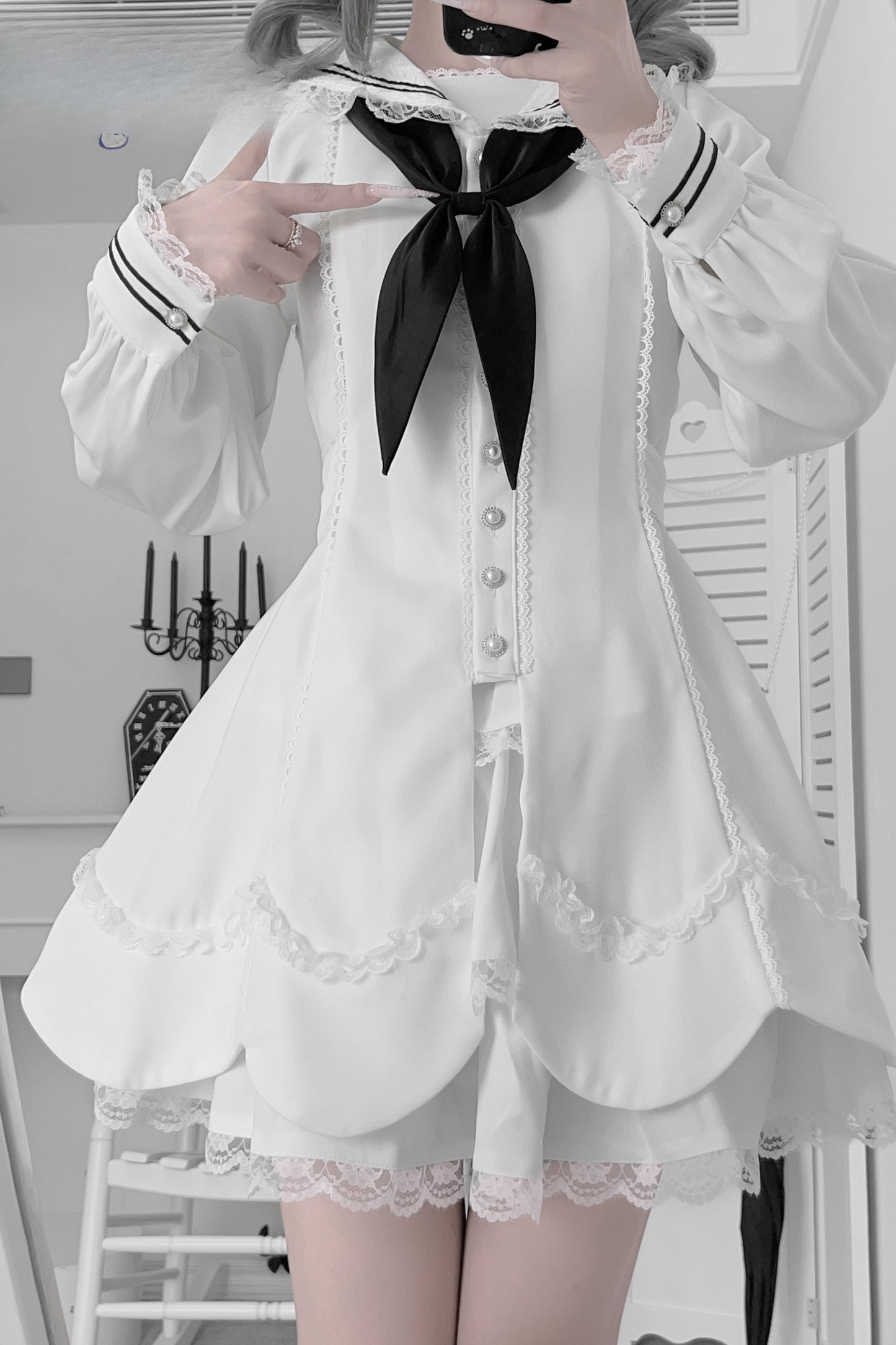 Lace sailor collar top + skirt