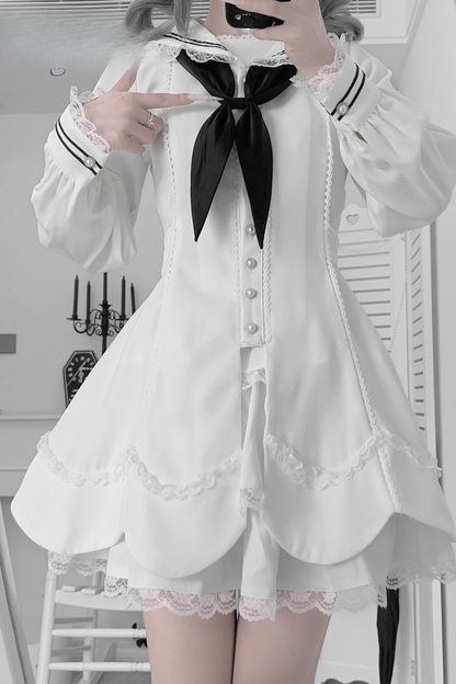 Lace sailor collar top + skirt