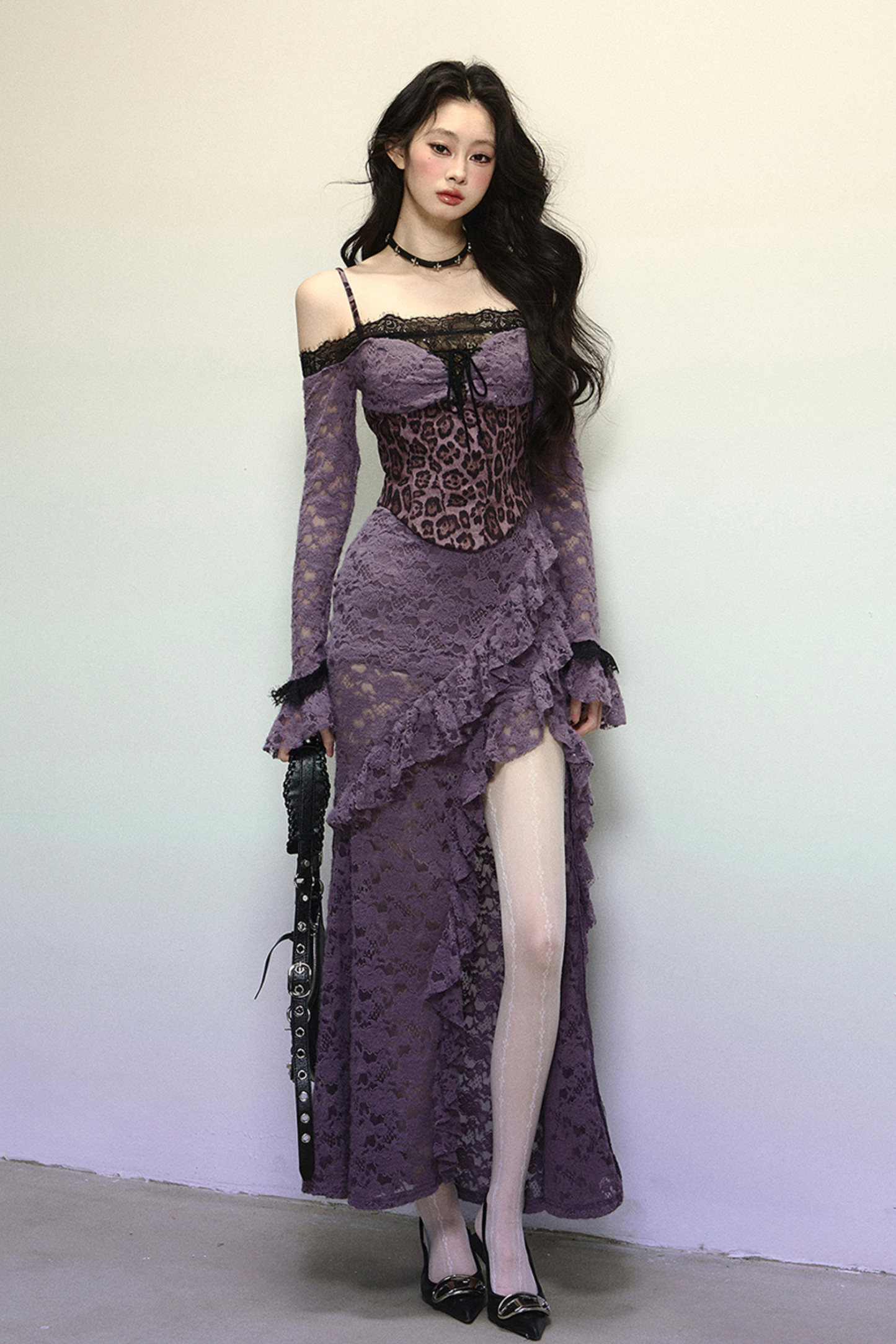 [Reservations] Oriental Purple Kite One-Shoulder High-End Lace Dress