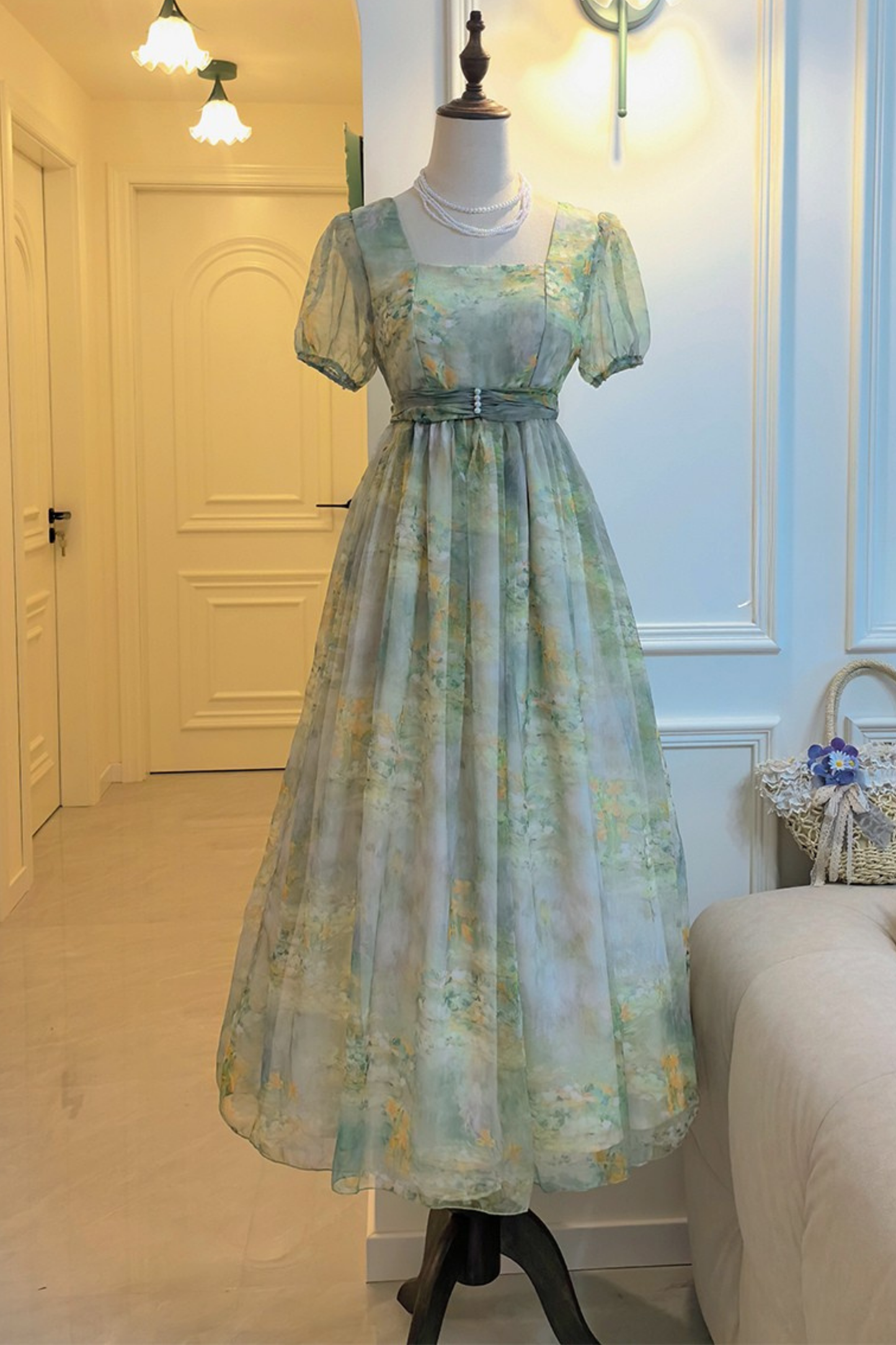 マーブルアートハイウエストマークロリータドレス