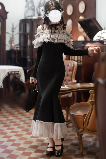 Voluminous Ruffled Off-the-shoulder Edge Fishtail Dress