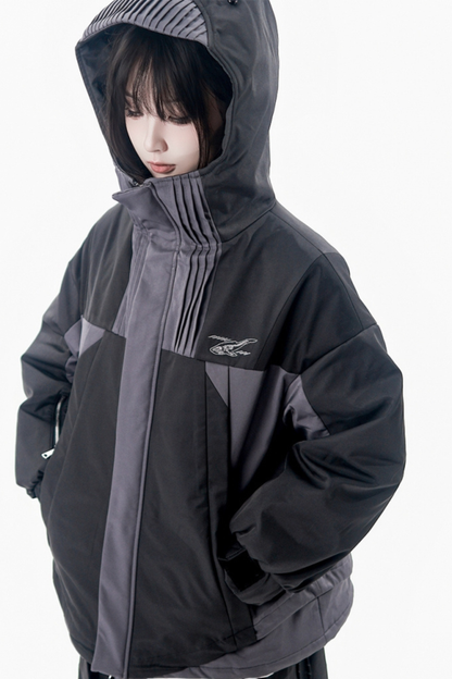 Dark gray color blocking jacket + pants + skirt + top