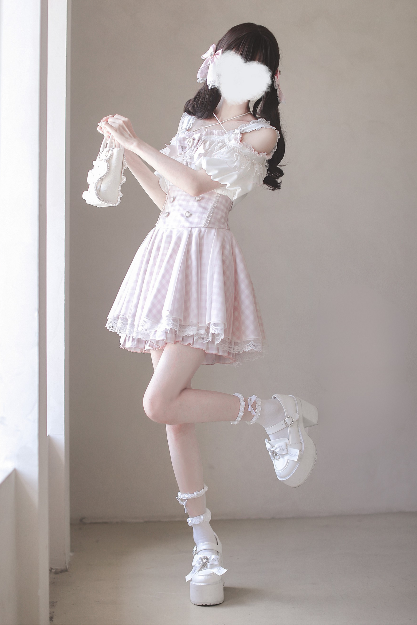 【予約商品】量産オフショルダートップス+ハイウエストスカート