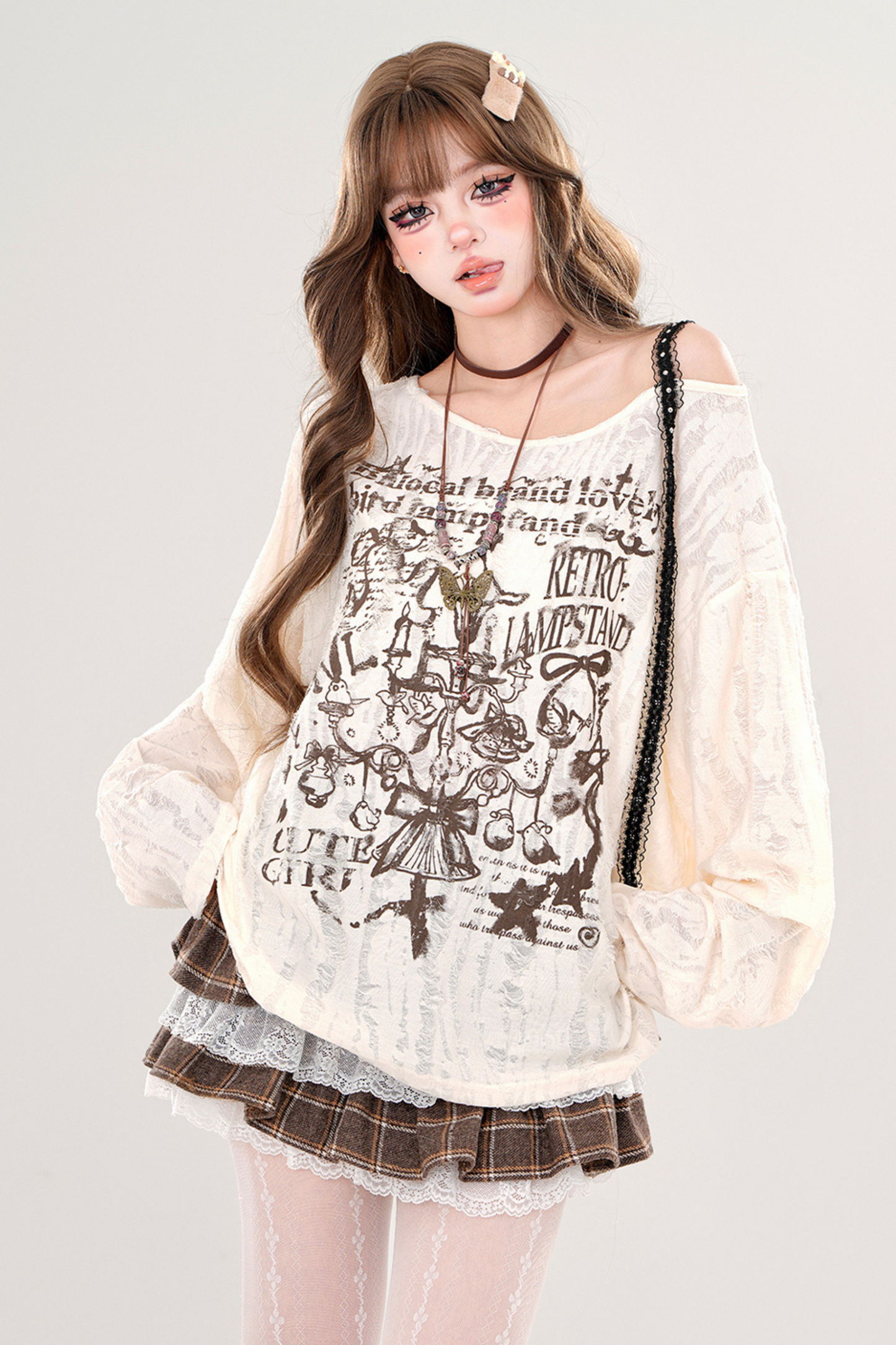 レイジースタイルY2Kオフショルダートップス