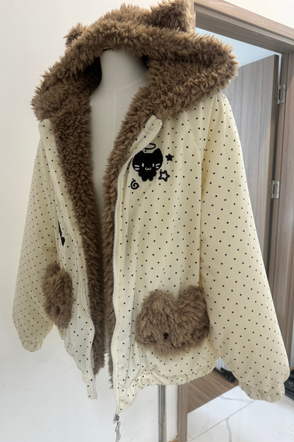 ファーキャットフードドットジャケット