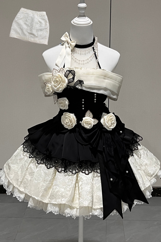 Night Venus Lolita Neckholder-Top + Glockenrock + Bleistiftrock + Ueberrock + Hut + Schwanz