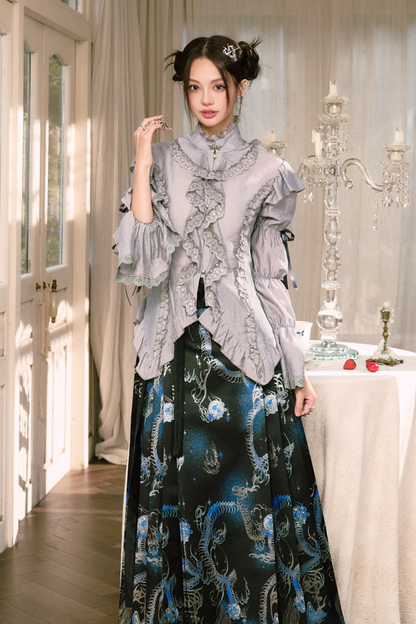 Elegant Chinese shirt + jacket + long skirt