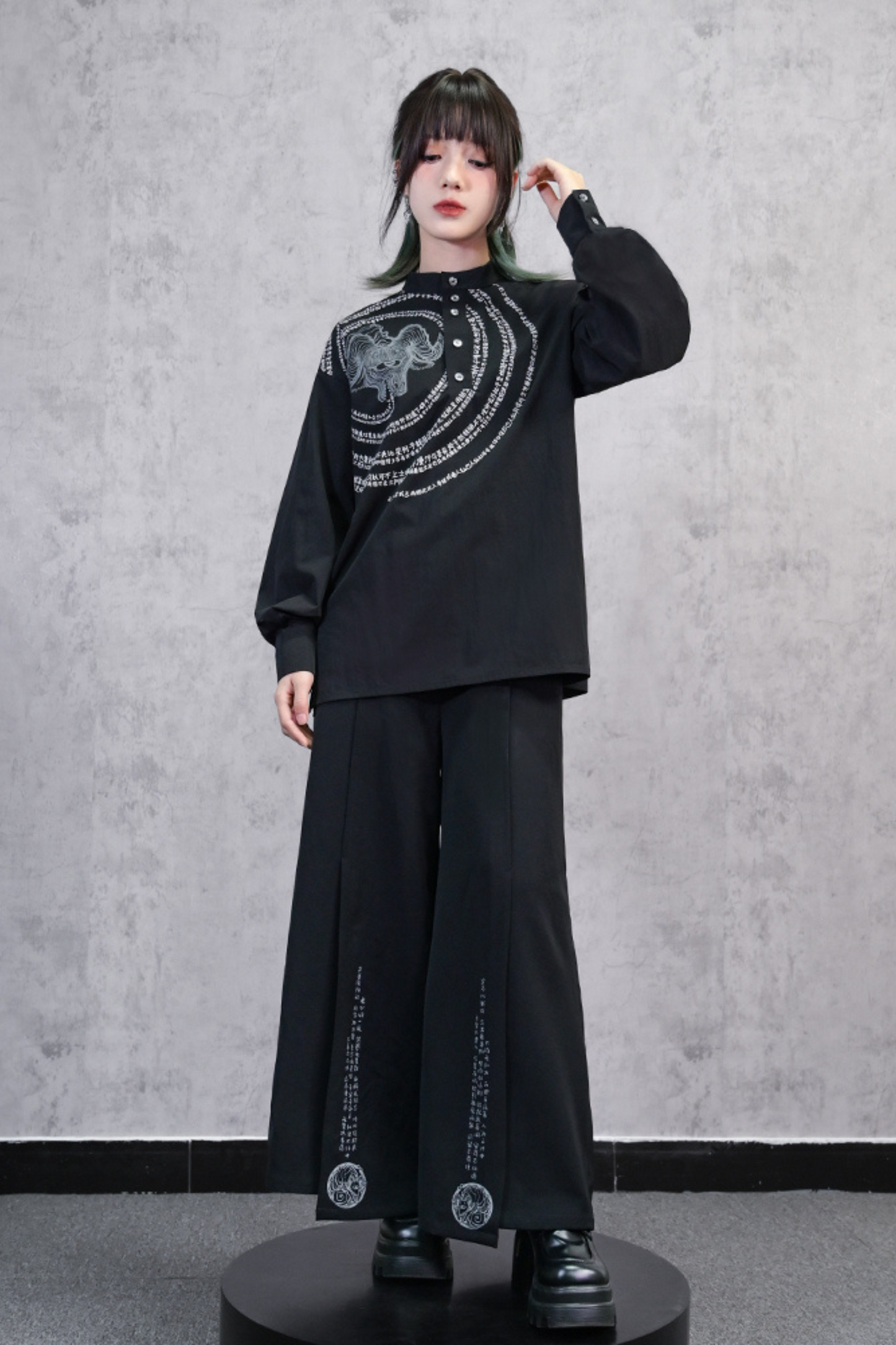 Spliced wide-leg pants