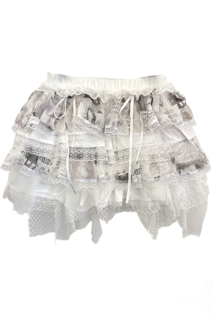 White Lace Asymmetrical Skirt + Pendant