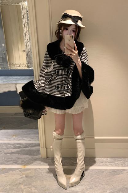 千鳥格子ケープコート