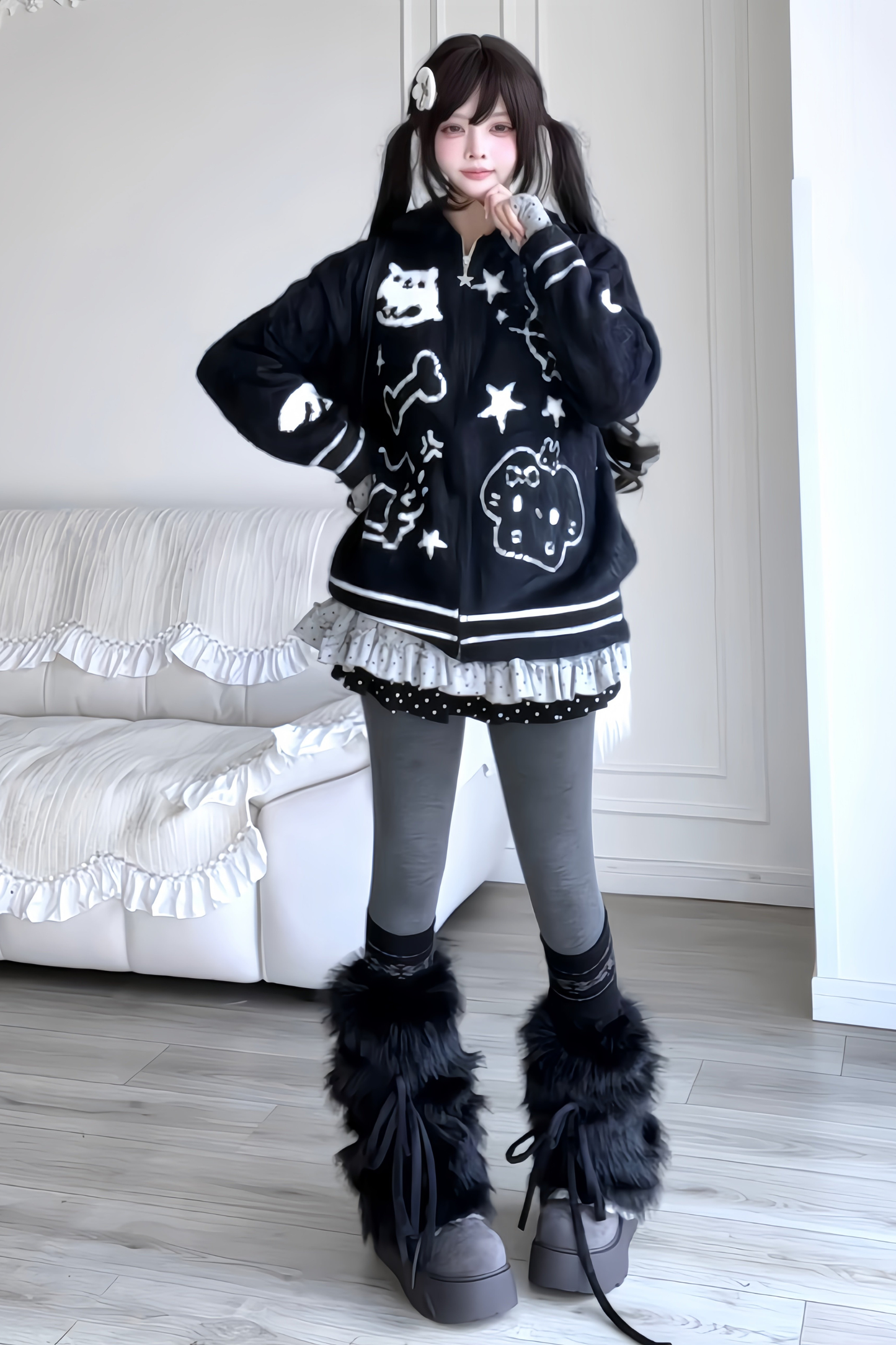 Animal Graffiti Hooded Zip-Up Hoodie