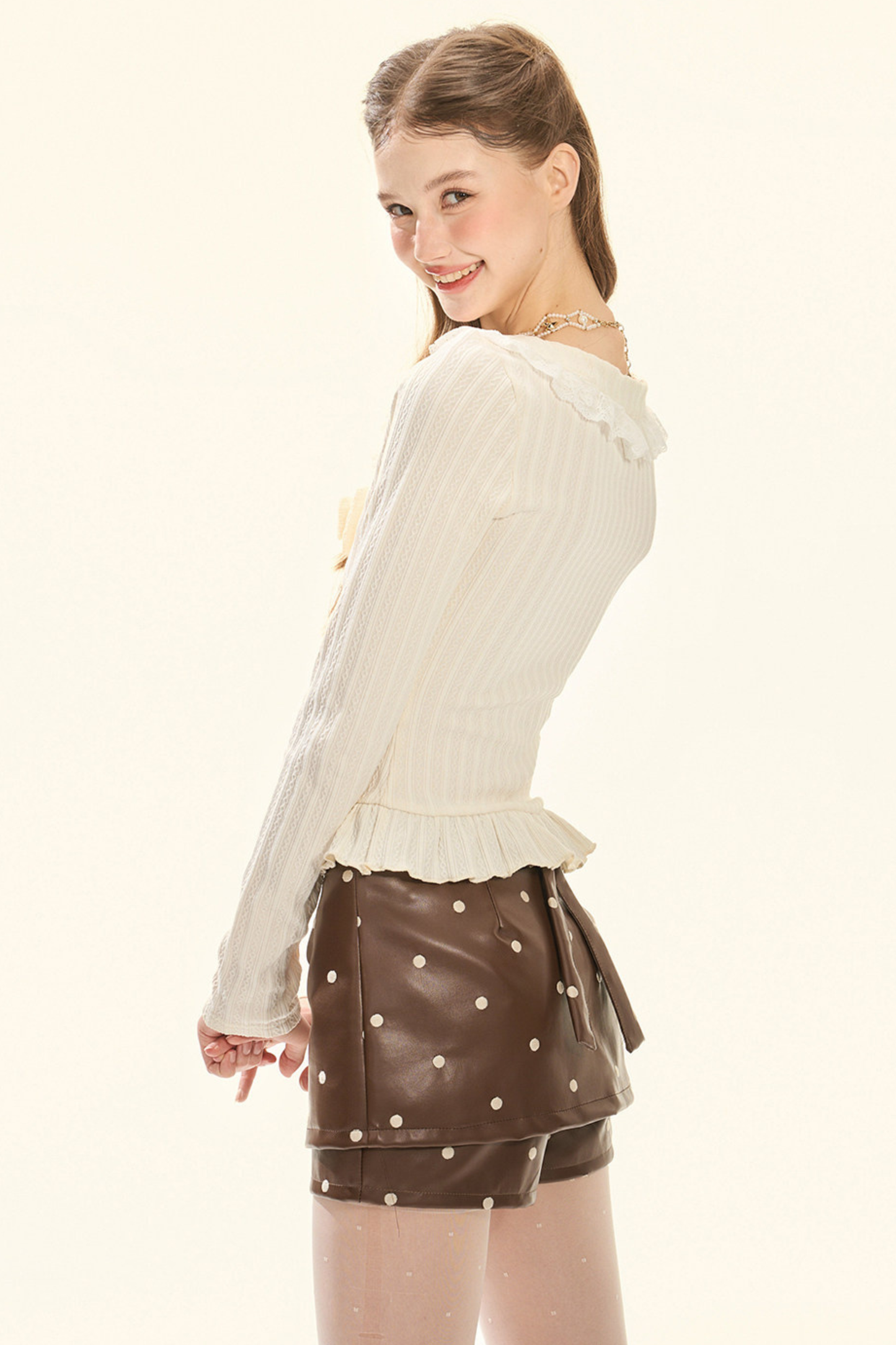 Ruffled Bowknot Knit Top