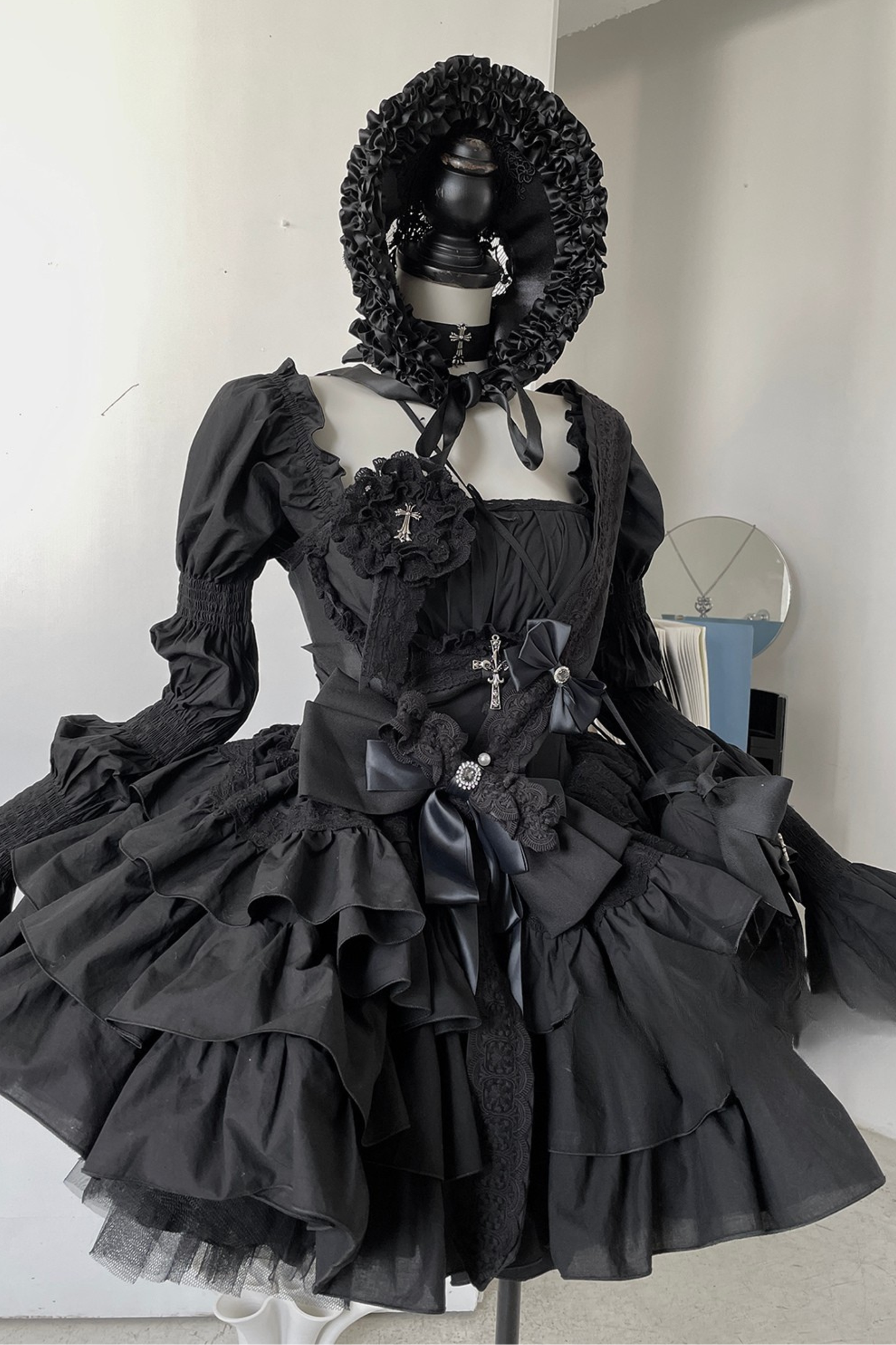 シフォンゴシックバッスルフリルドレスセット