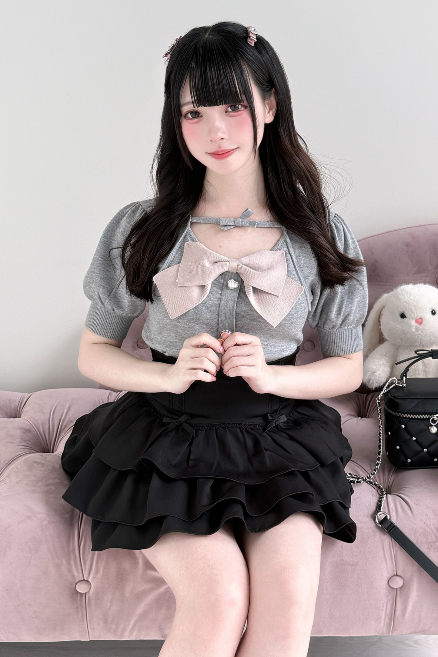 ビッグリボンニットトップス+スカート