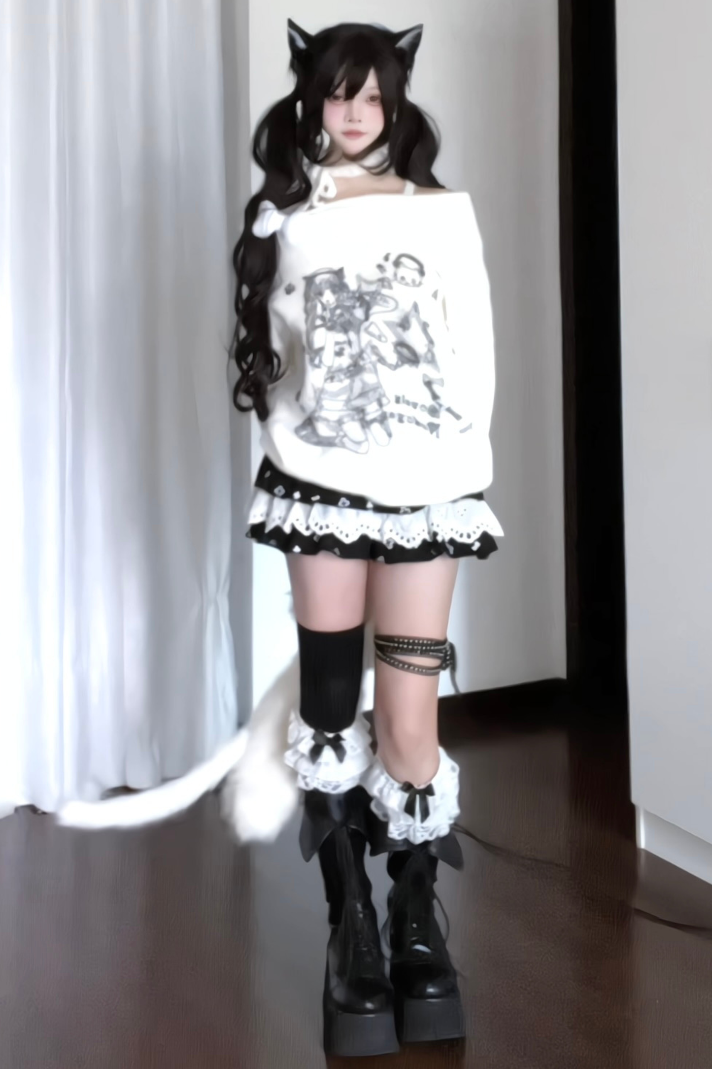 Bone Girl Print One Shoulder Top