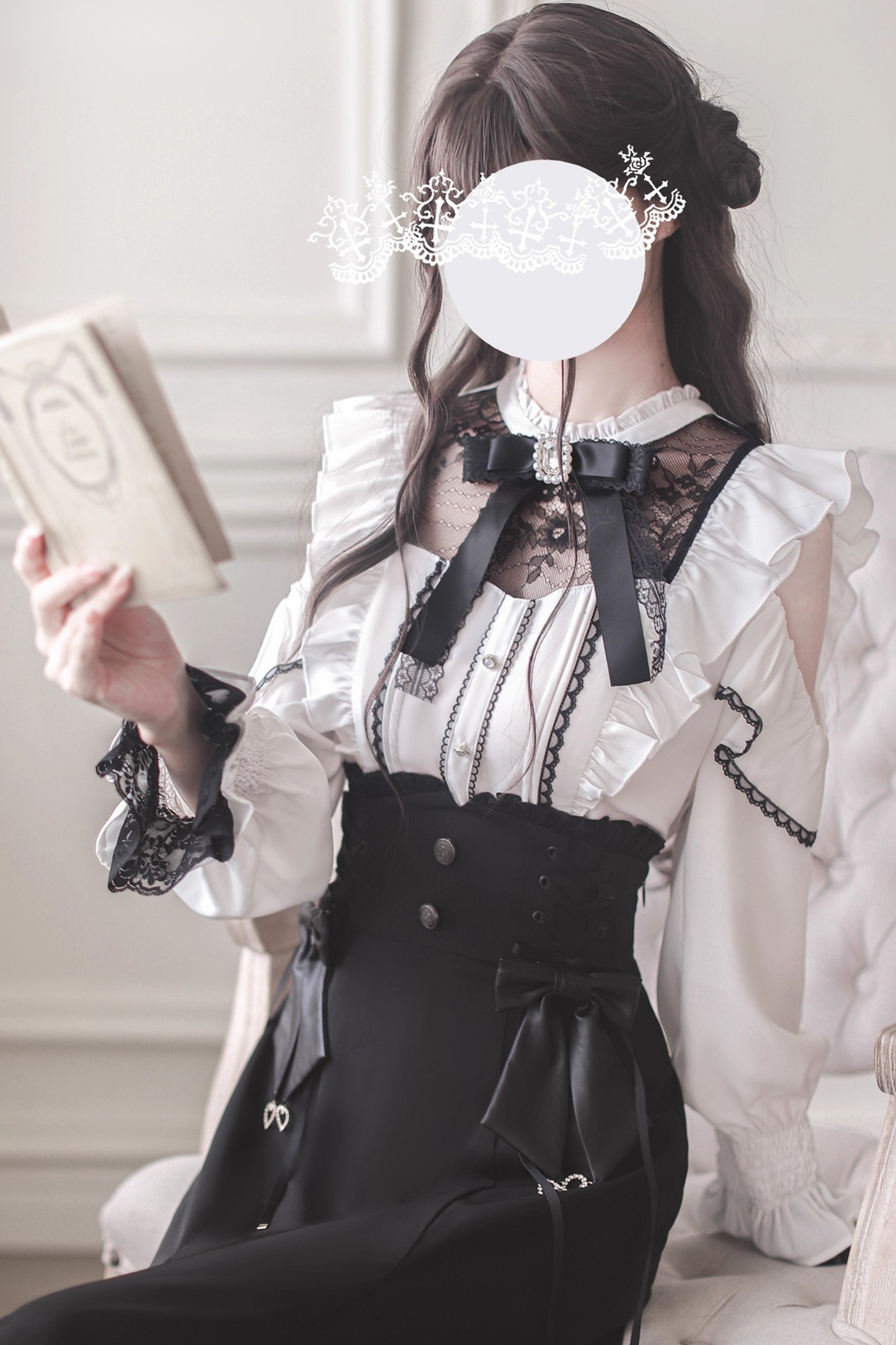 リボンオフショルシャツ+エレガントマーメイドスカート