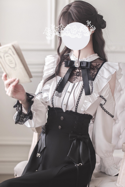 リボンオフショルシャツ+エレガントマーメイドスカート