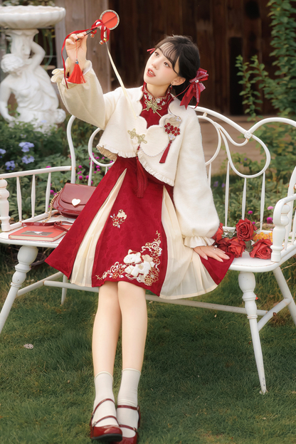 Chinese fur outerwear + retro dress