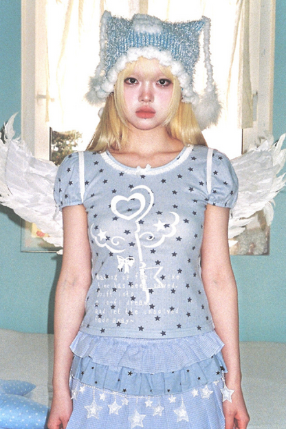 ドリームスターレースブルーチェックトリプルパフィースカート