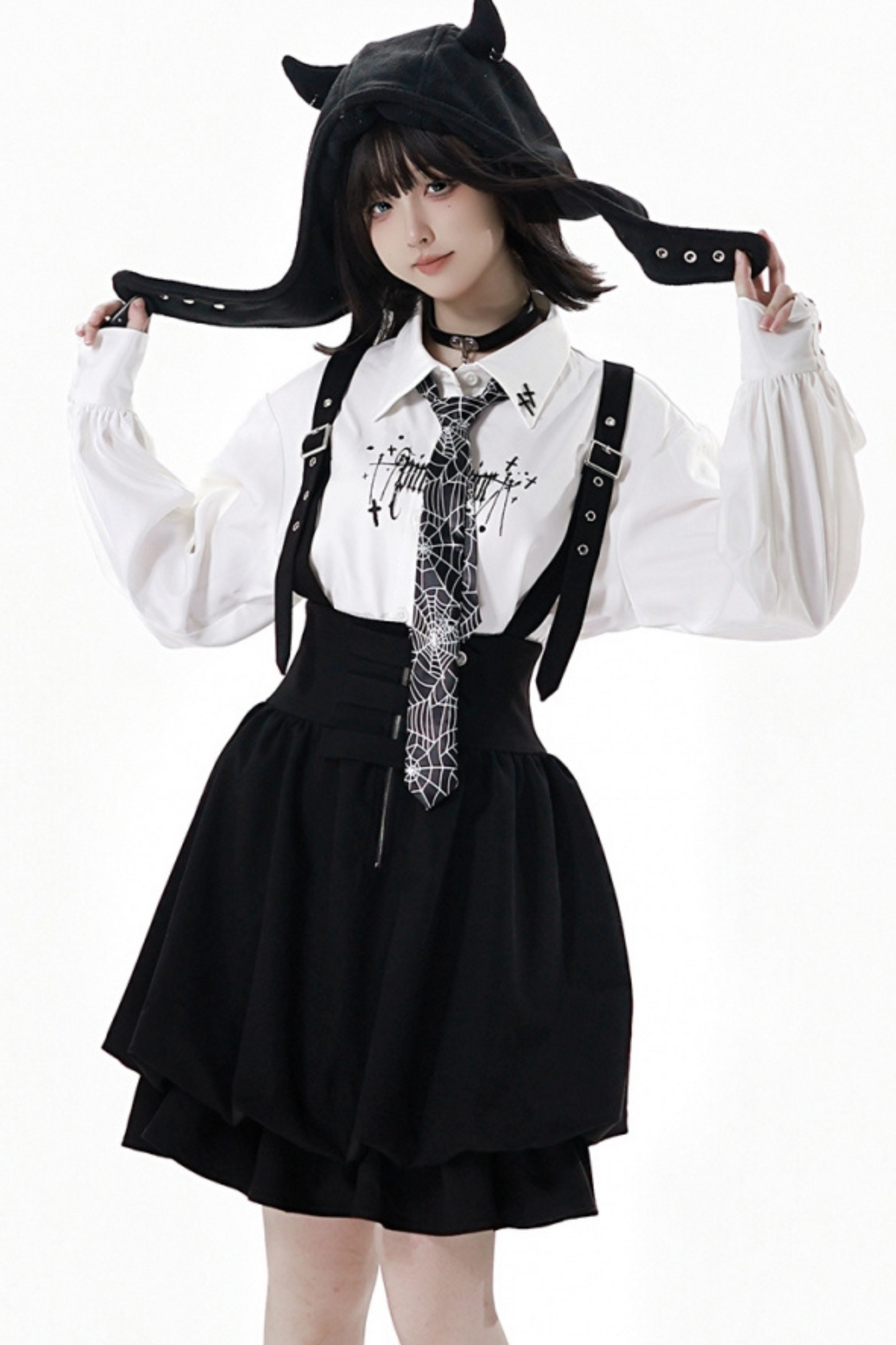 Dark Knight College vest + shirt + suspender skirt + pants + tie