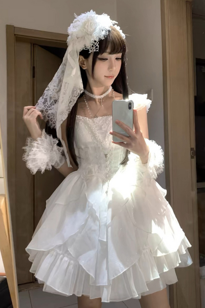 ホワイトムーンフィッシュボーンライトプリンセスロリータドレス