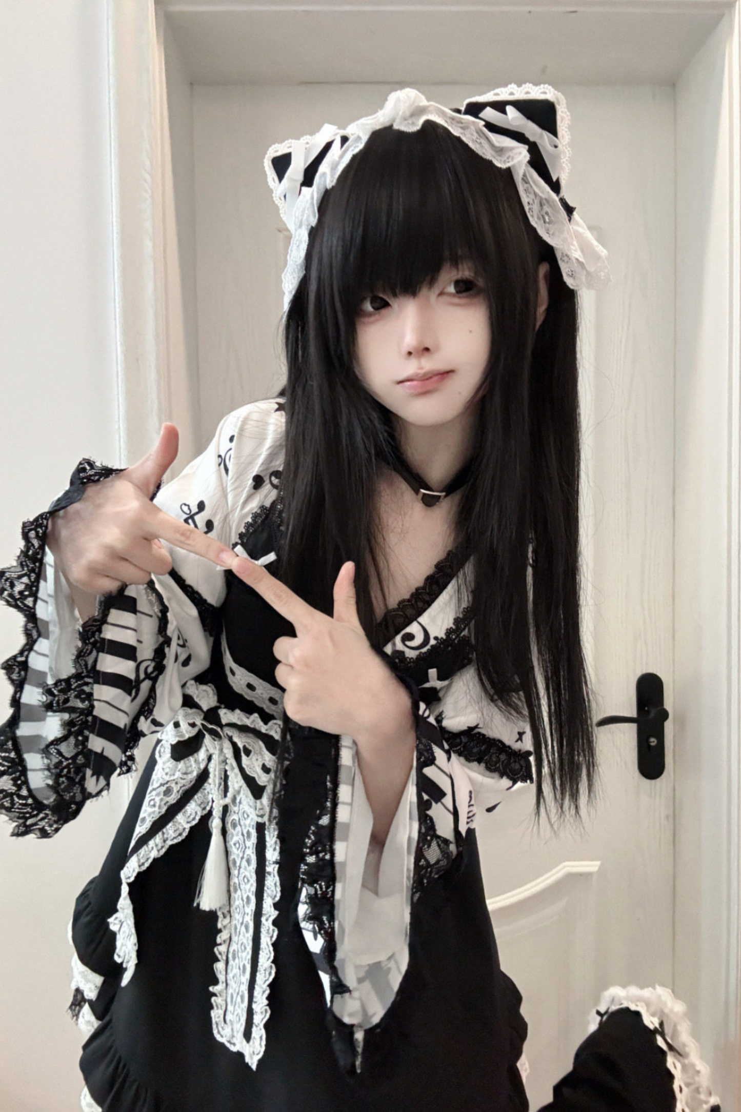 キャットダークエンジェルレースフローラルドレス+ヘアバンド