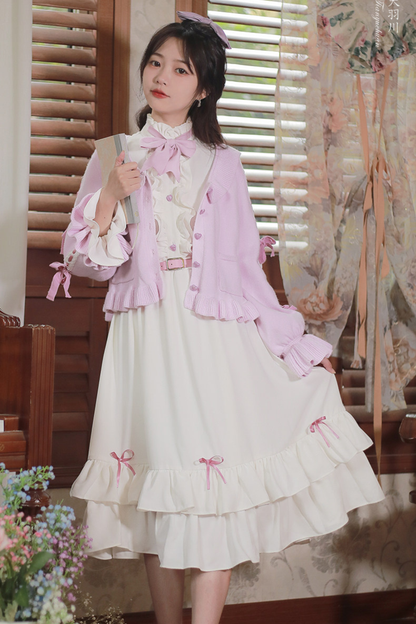 French Retro Girly Elegant Dress + Ribbon