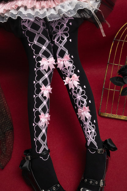 レースアップリボンロリータタイツ