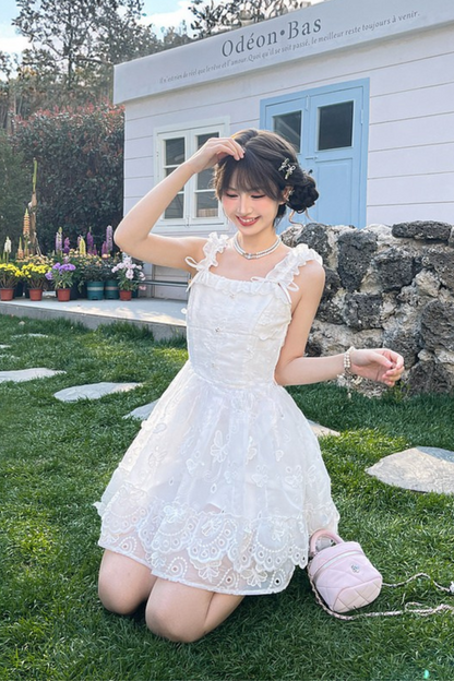 Sweet Style Pure White Girl Puffy Dress