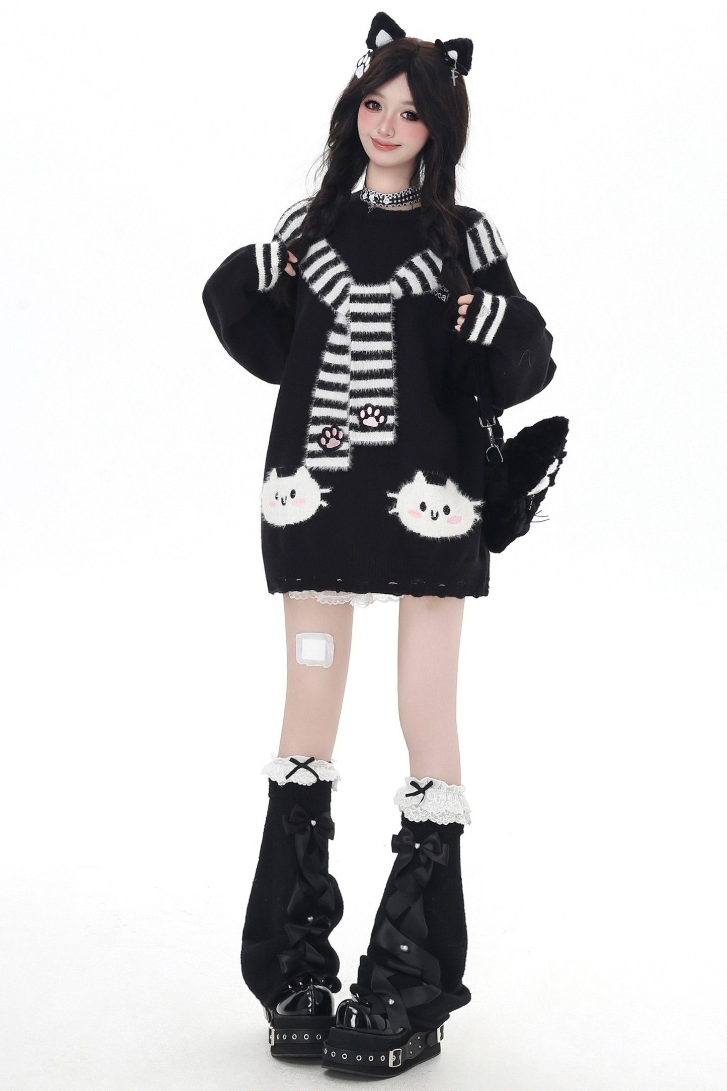 フェイクマフラーキャットルーズニット