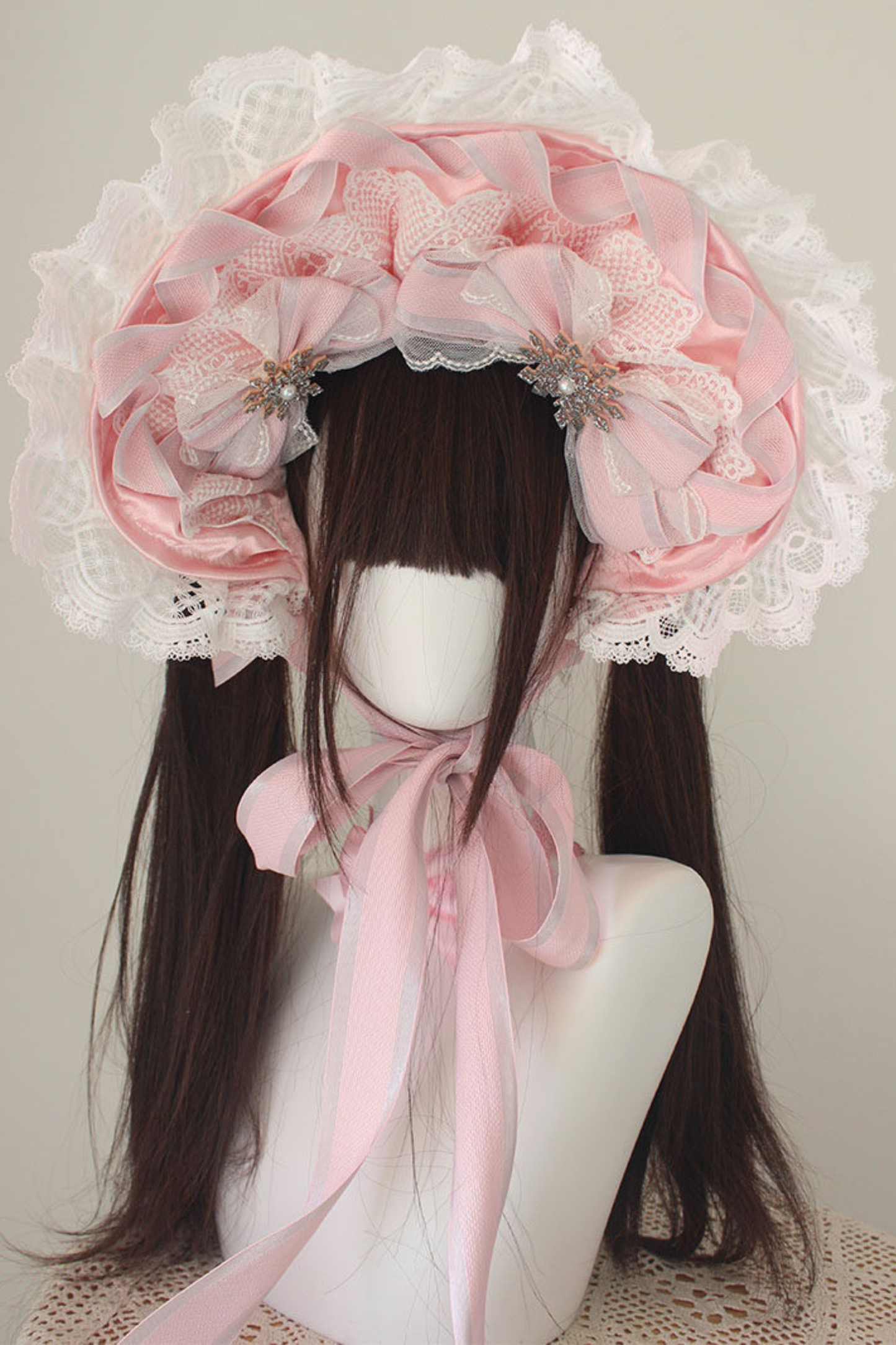 レースロリータボネットハット+カチューシャ+スリーブ+ピン+ハット+ベール