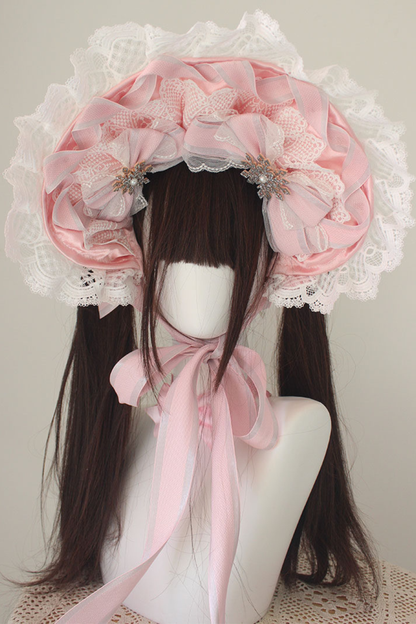 レースロリータボネットハット+カチューシャ+スリーブ+ピン+ハット+ベール
