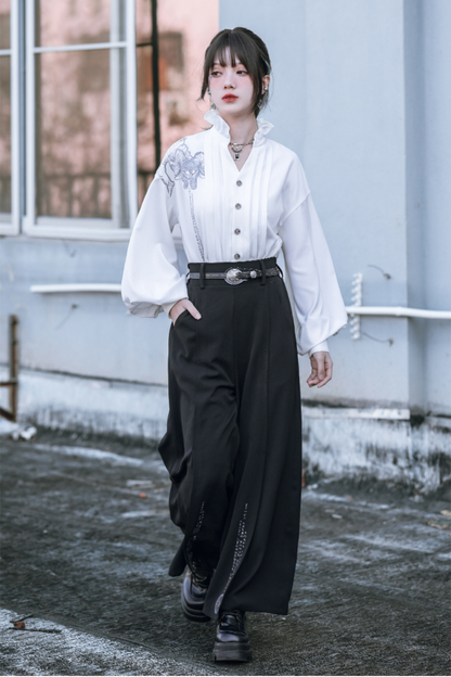 レーススタンドカラーホワイトシャツ