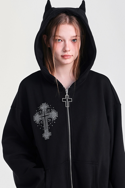 クロスルーズデビルフードジップパーカー