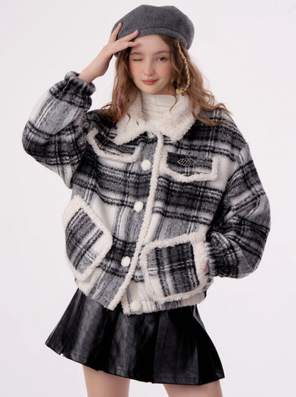 American Retro Velvet Chic Check Outerwear