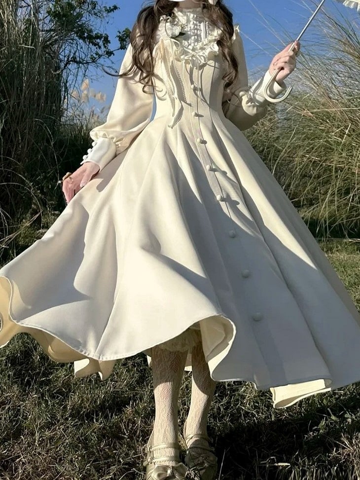 【Reservation deadline February 23】Classic Elegant Series Frill Stand Collar Flare Long Dress