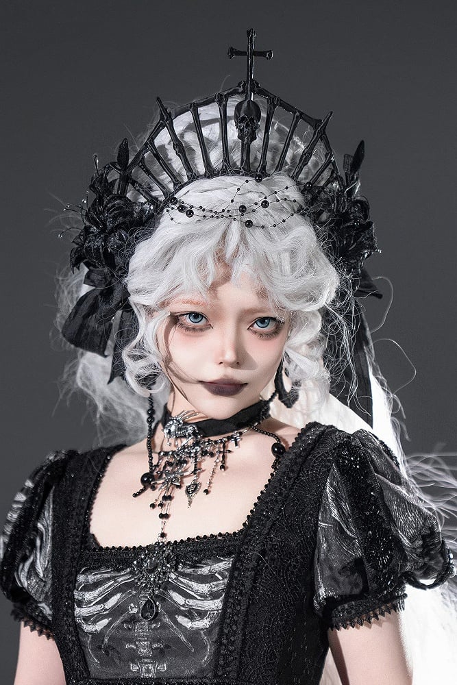 [Vorbestellung bis 8. Juni] Phantom Night Serie Gothic Kreuz Skelett Krone Kopfschmuck Stirnband