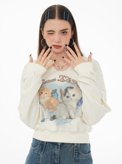 Retro Cat Short Sweatshirt