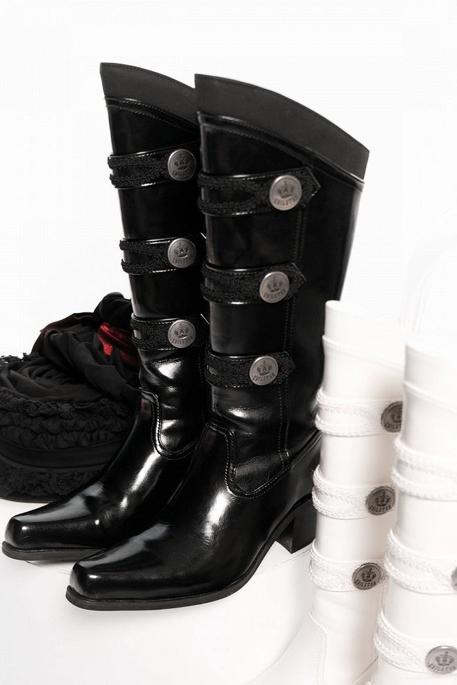 【9月7日予約締切】Black/White/Gray Gothic Lolita Prince Square Toe Retro Boots