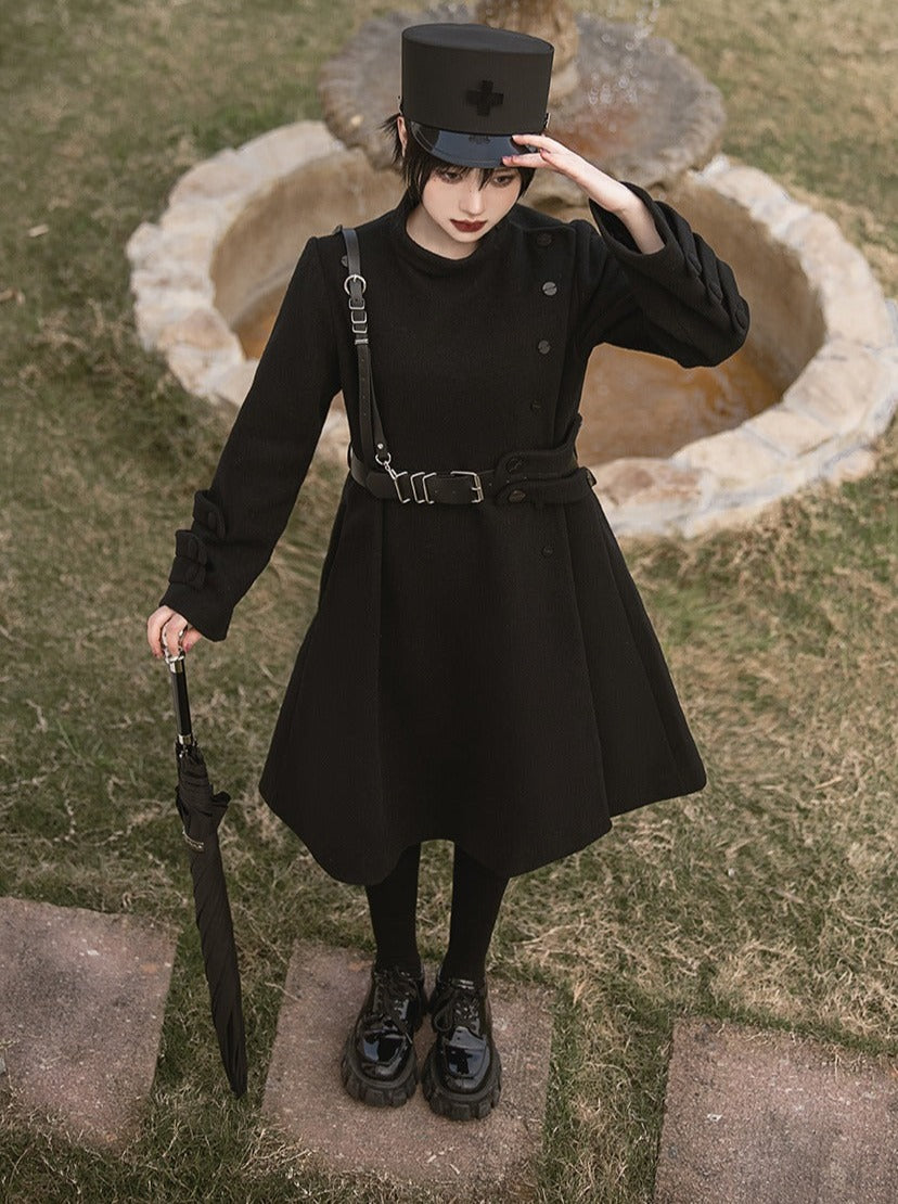Dark Black Middle Shaco Wall Coat + Belt [Reservation Product]