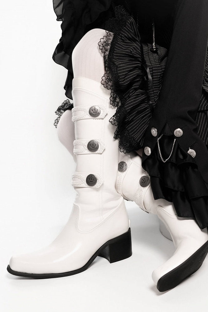 【9月7日予約締切】Black/White/Gray Gothic Lolita Prince Square Toe Retro Boots